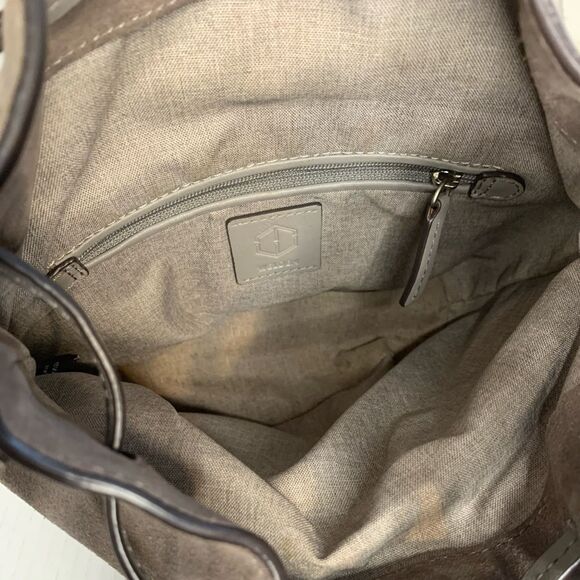 Welden Leather Bucket Bag Gray Crossbody Purse Geometric Weave Drawstring Medium - Picture 11 of 11